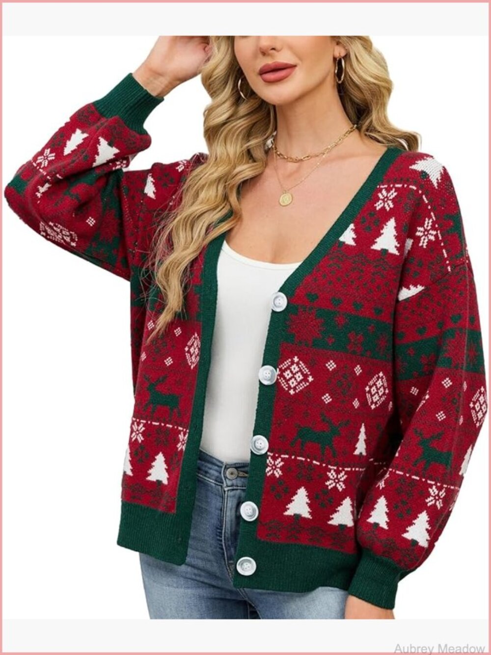 Ugly Christmas Cardigan Open Front V Neck Long Sleeve Knit Outwear Sweater